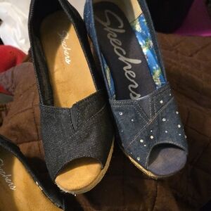 Skechers Women's Blue Espadrille Peep Toe Shoes